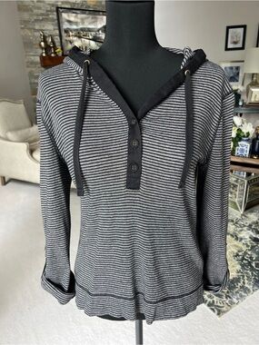 LRL Lauren Jeans CO. Striped Black and White Women's Hoodie Top